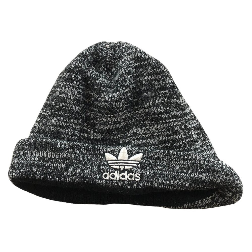 Adidas Mens Beanie Hat One Size Fit Most Embroidered Logo Cuffed Gray Knit Cozy